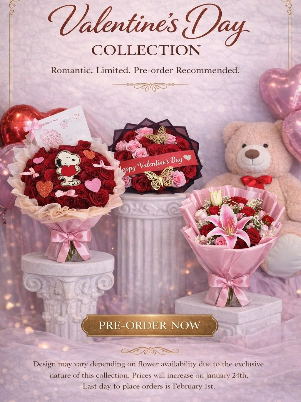PRE BOOKINGS NOW OPEN!💌🌹💝
Visit our website or scan the QR codes to get the full menu. 
- https://simplebooklet.com/theclassiccollection?&amp;ios=1&amp;referer=#page=6
- https://www.vanelysflowers.com 
Or visit our store in 
5400 Preston hwy, Loui