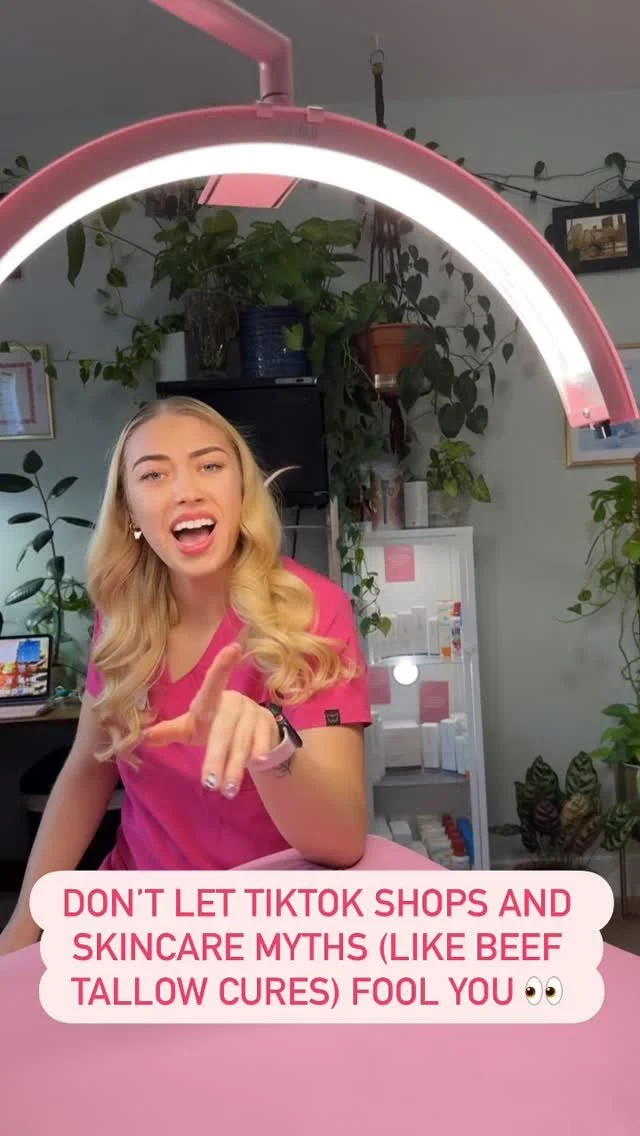 Stop letting TikTok trends haunt your skincare routine 👻
Not every self-proclaimed “skincare expert” is licensed, babe.
Beef tallow belongs on your burger, not your face 🍔💀
Trust your licensed esthetician — I’ll help you se