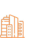 Outline drawing of a cityscape with tall buildings