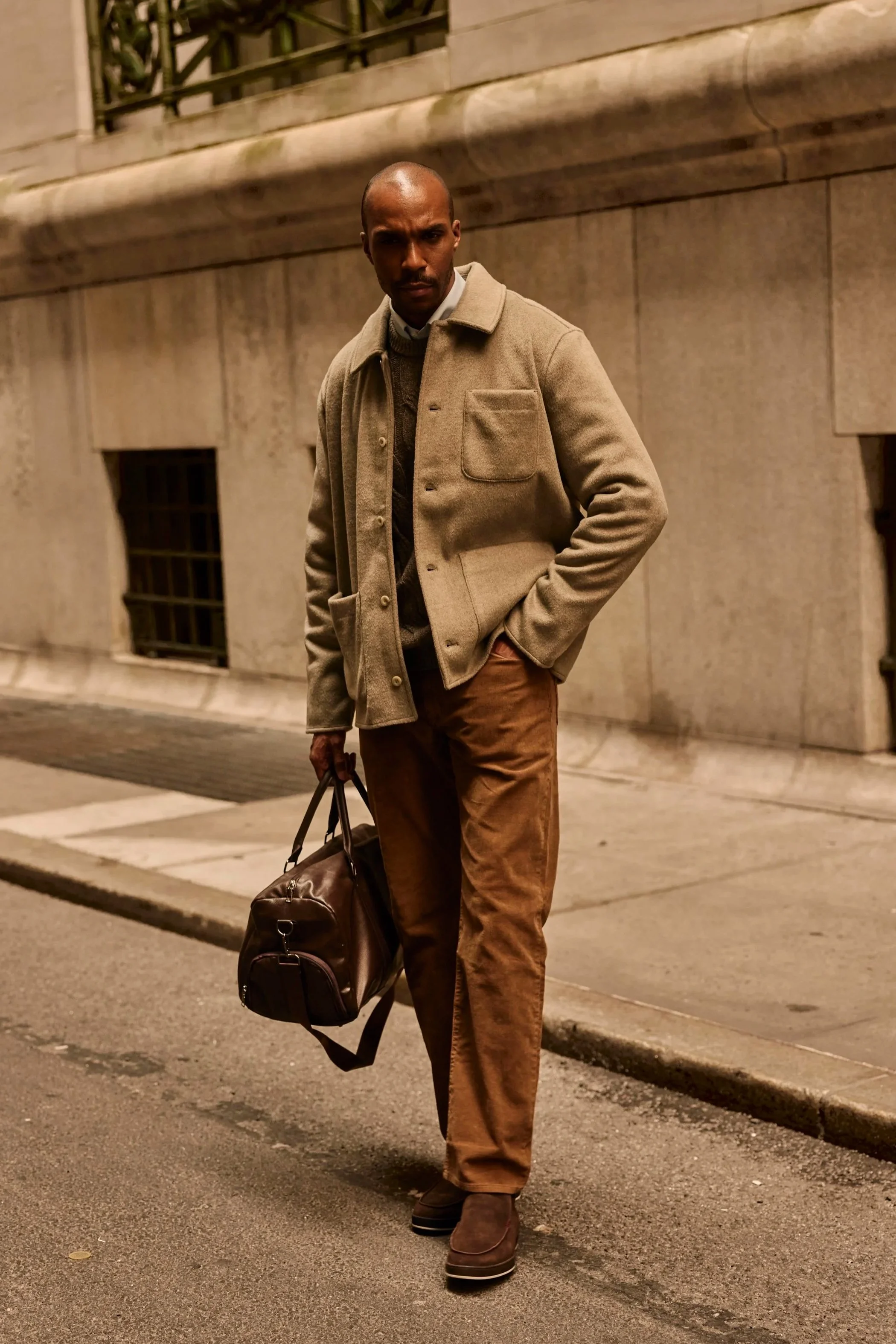 Menswear portrait on a New York street, photographed by Tibor Kuno