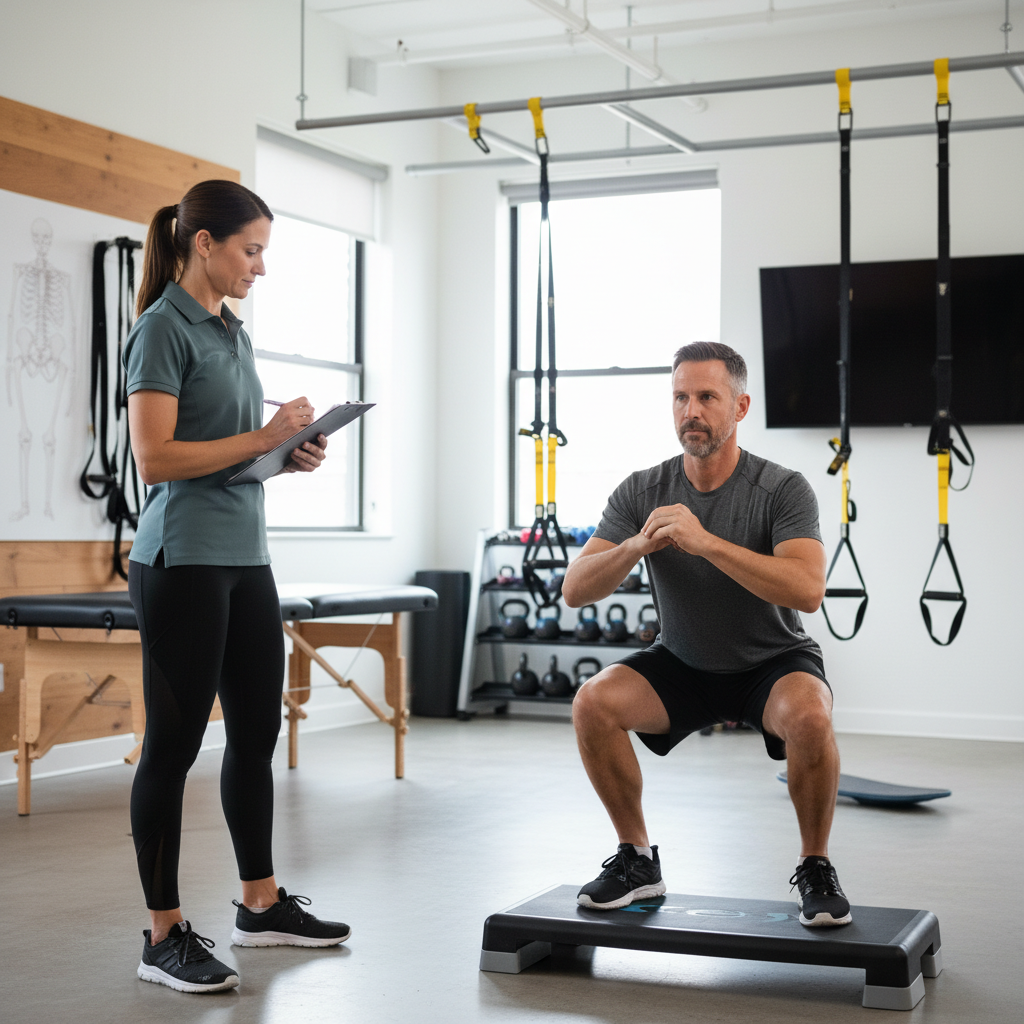 Patient working with a provider at a performance-based physical therapy clinic in Carmel