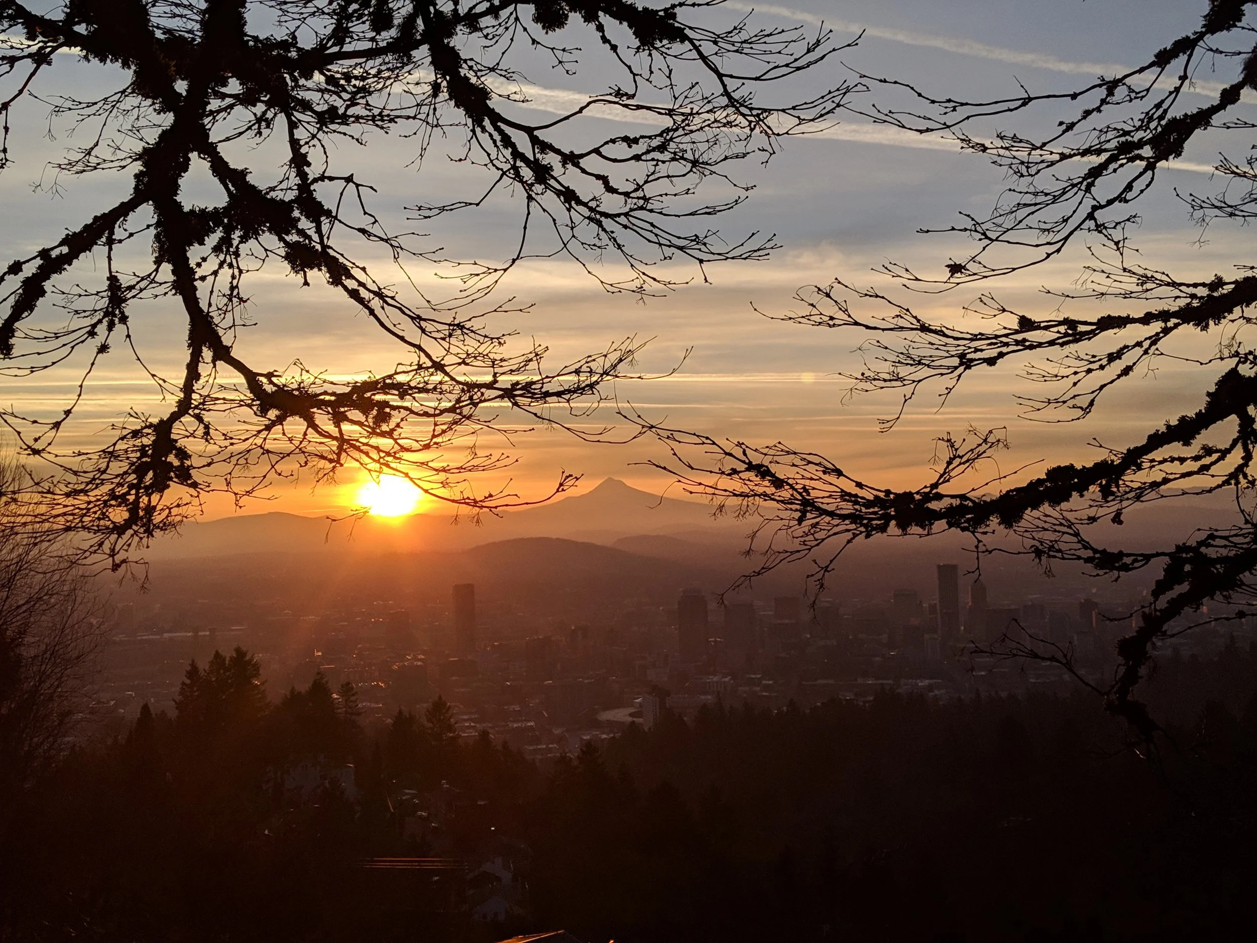 Sunrise Mount Hood shot from Pittock Mansion in Portland, Or.