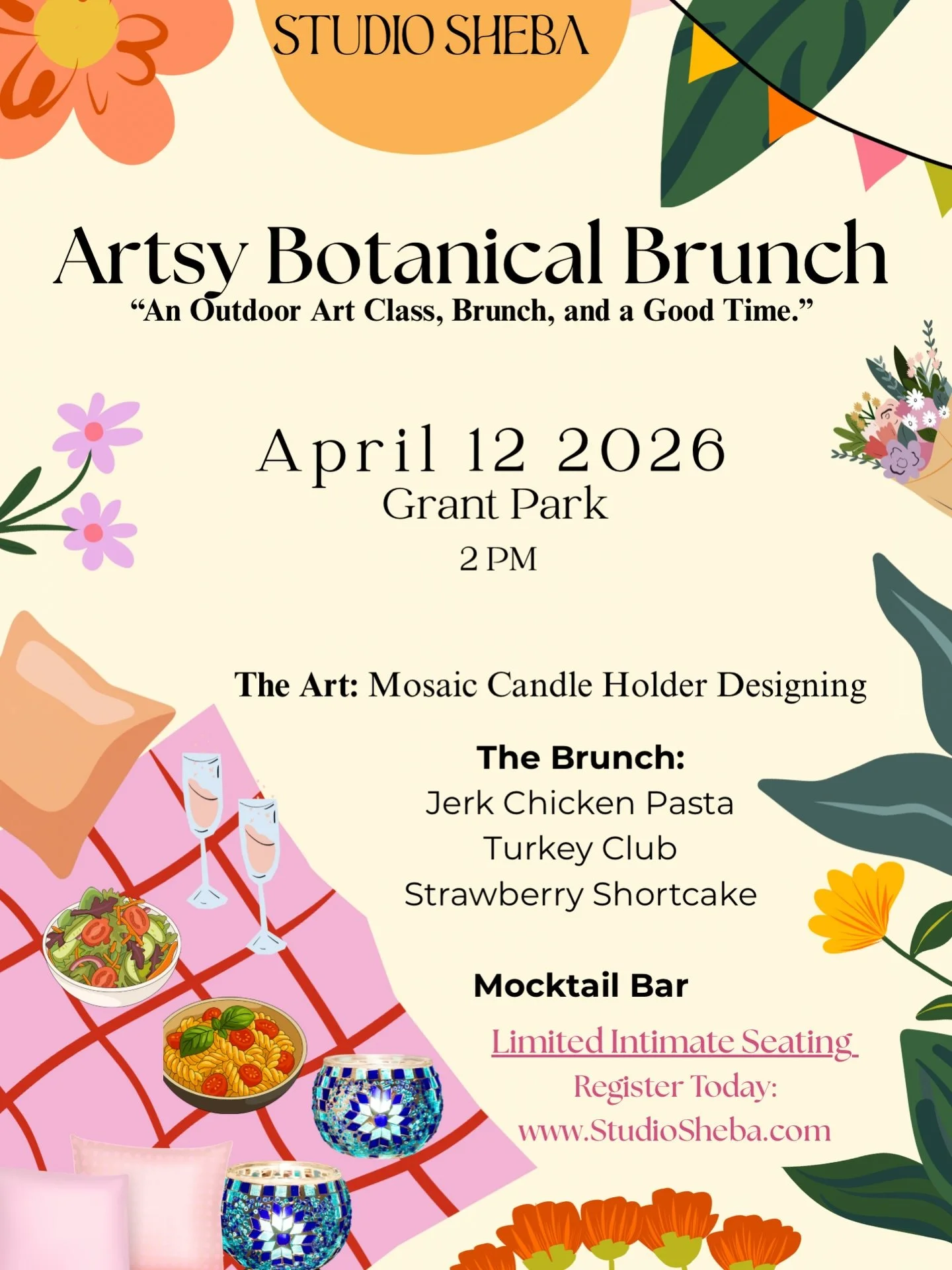 YES! We&rsquo;re leaving the Studio to bring you all of the SPRING feels🌸🌷

At this carefully curated event you will enjoy:

&bull;Gourmet Brunch 🍝 🍹 

&bull;Beautiful Ambiance by @gardengalaxp_ ✨

&bull;Mosaic Art experience led by Sheba
 @studi
