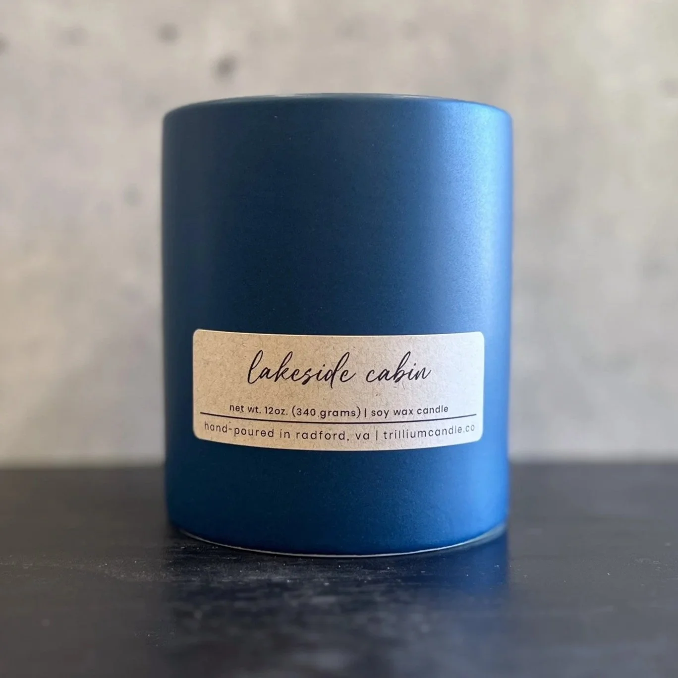 Lakeside Cabin hand-poured soy candle Virginia, artisan Appalachian candle with forest, moss, and eucalyptus fragrance, eco-friendly and calming.