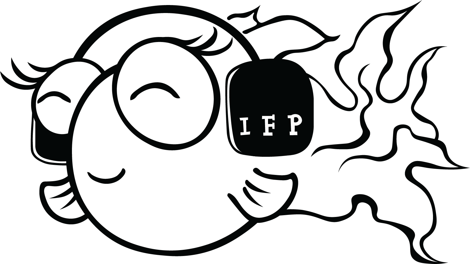 A hand-drawn fish is smiling and wearing black headphones