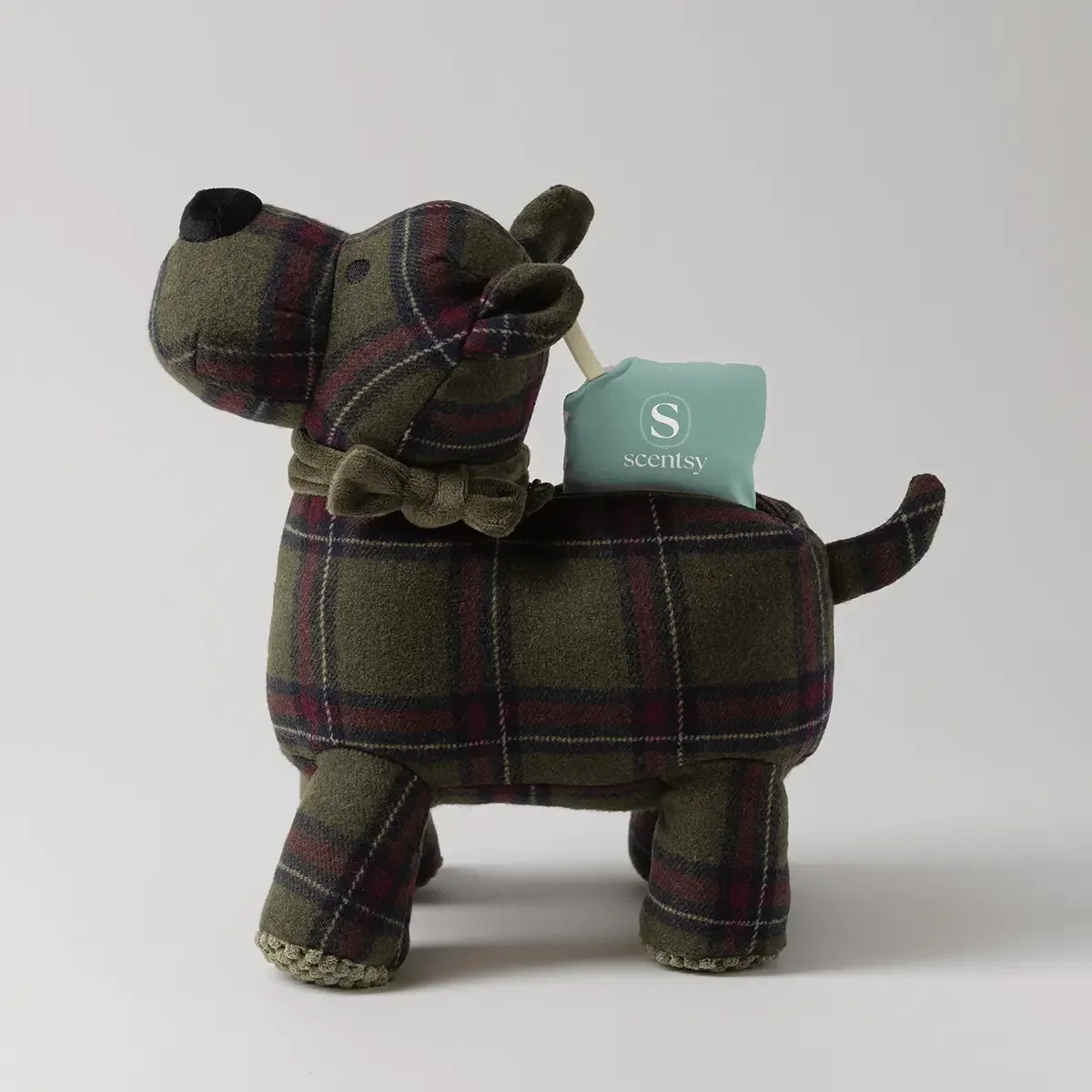Sutton the Scottie Dog Scentsy Buddy showing the back pocket designed to hold a Scentsy Scent Pak