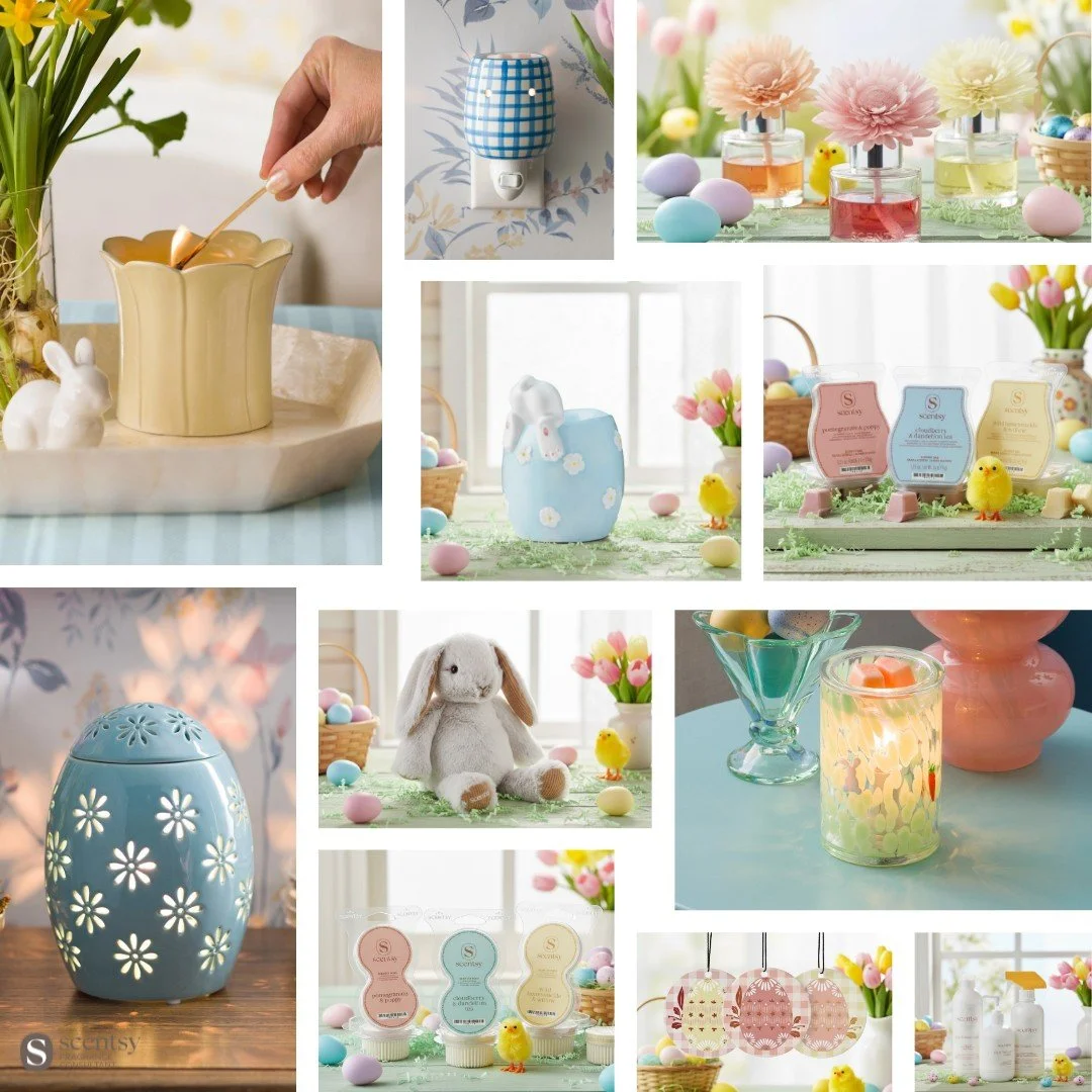 scents easter collection a collage of all the products available with a bright vibe
