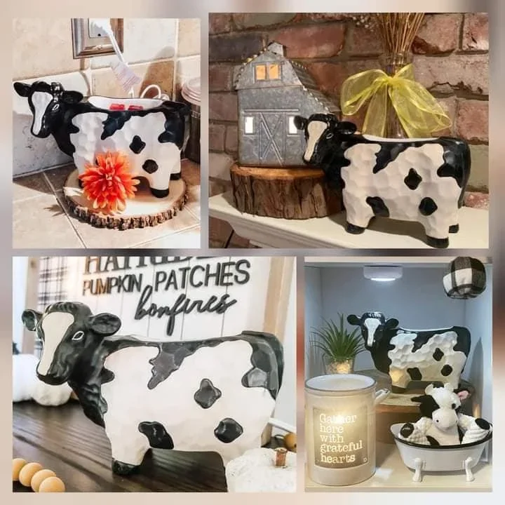 Deja Moo Scentsy Warmer styled in four different ways, four rustic, farmhouse styles