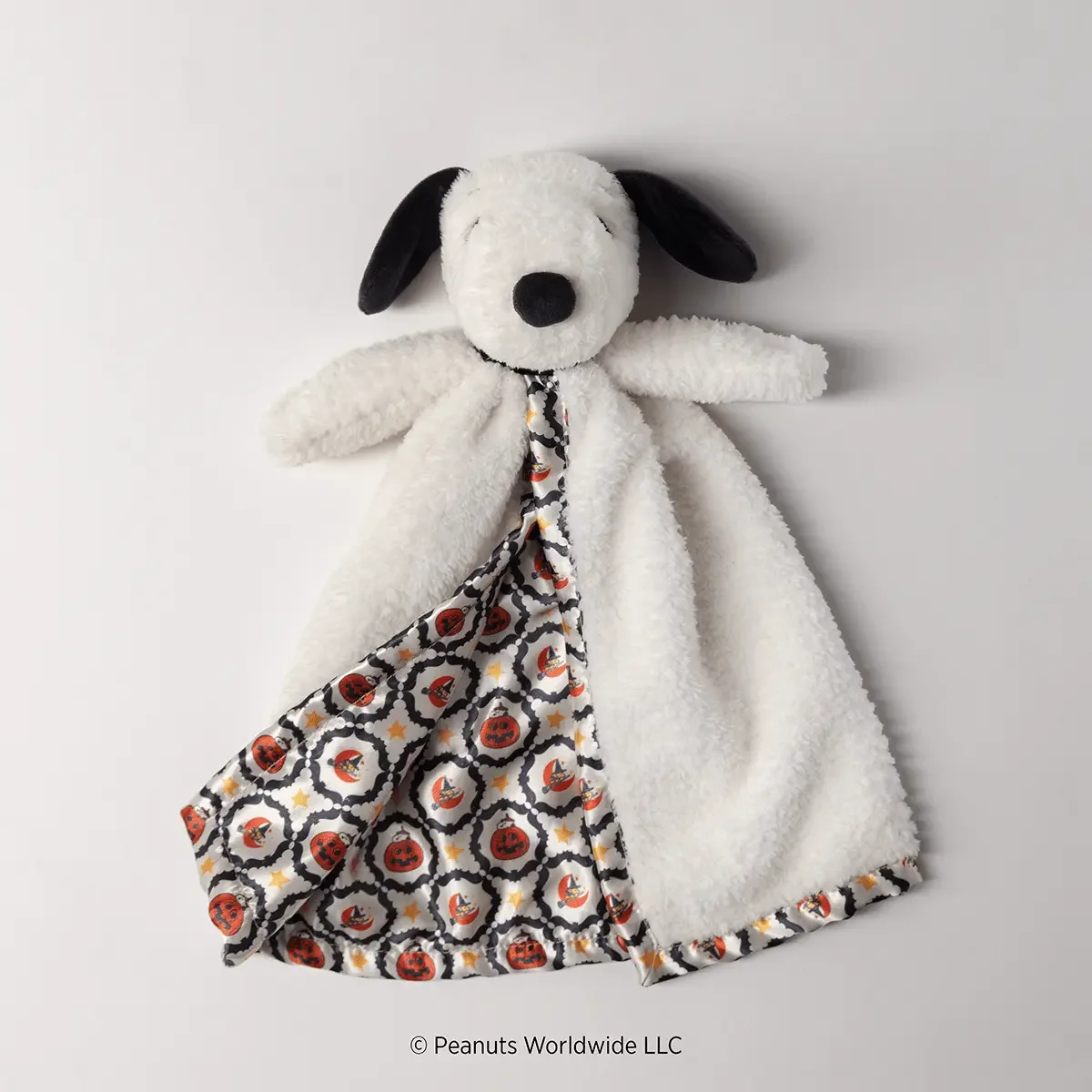 Snoopy’s Happy Halloween Scentsy Blankie Buddy with Halloween pumpkin and witch hat patterned blanket