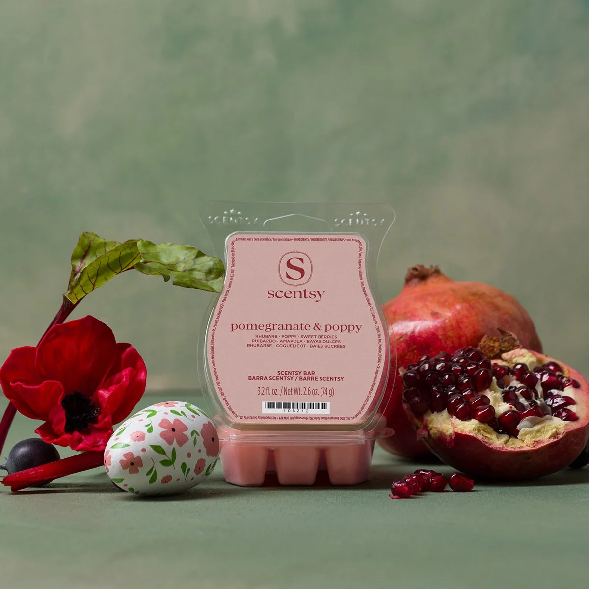 Pomegranate & Poppy Scentsy Wax Bar styled with rhubarb, poppy and sweet berries scent notes