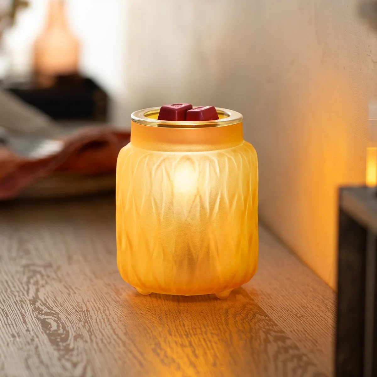 Soft Honey Scentsy Warmer styled in a cozy, golden-toned living space