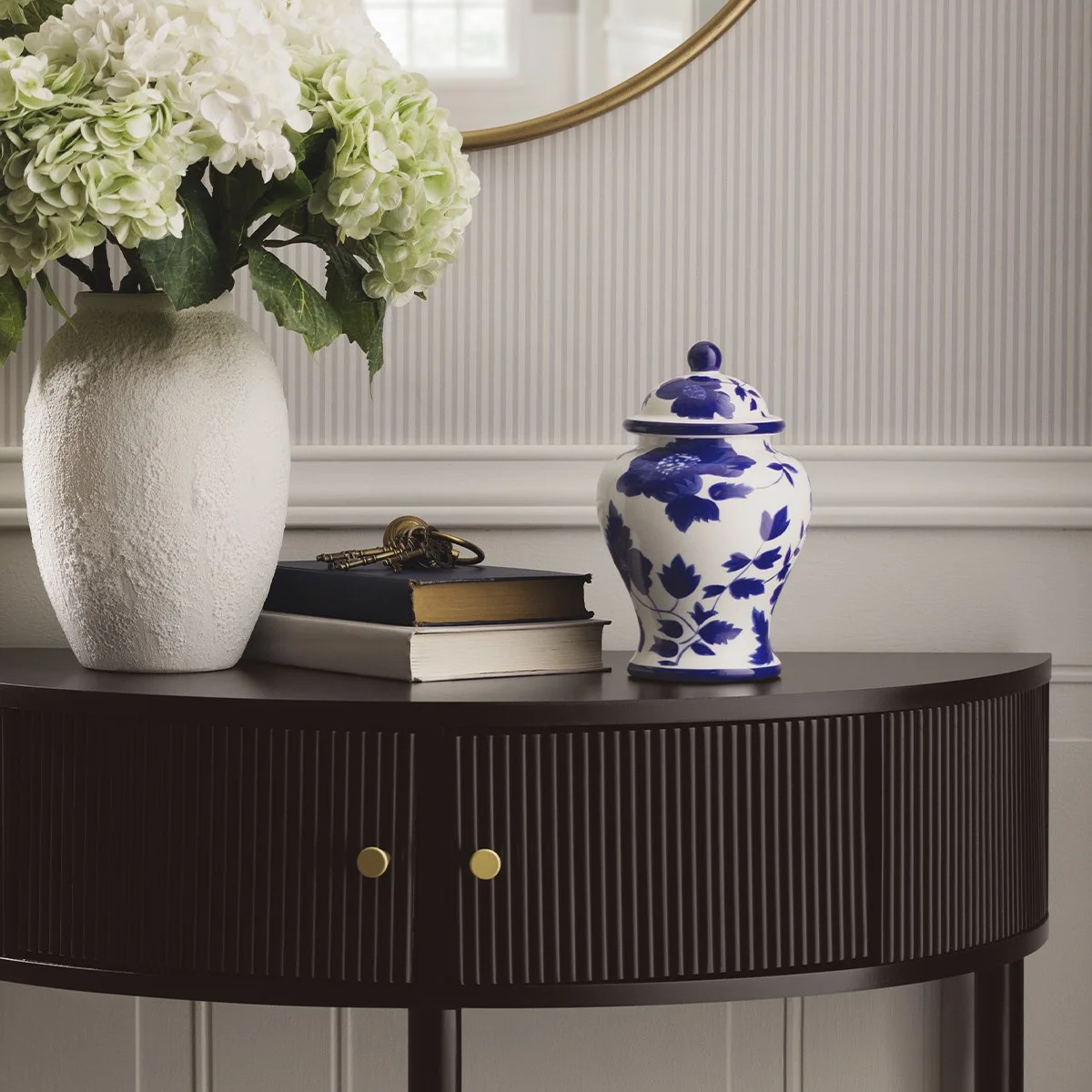 Indigo Ginger Jar Scentsy Warmer styled in a warm, traditional home setting for everyday fragrance.