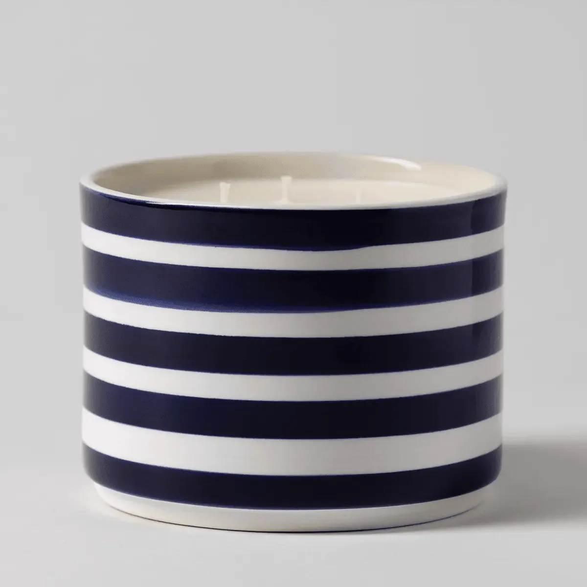 Scentsy Barefoot Beach candle with navy striped ceramic design