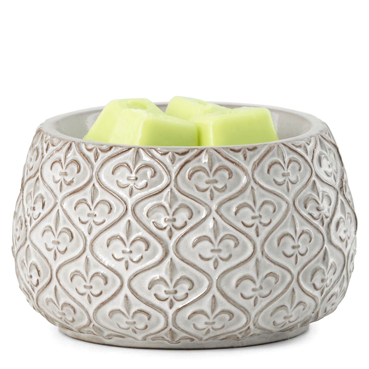 Fleur-De-Lis Scentsy element warmer with wax in the dish and no light