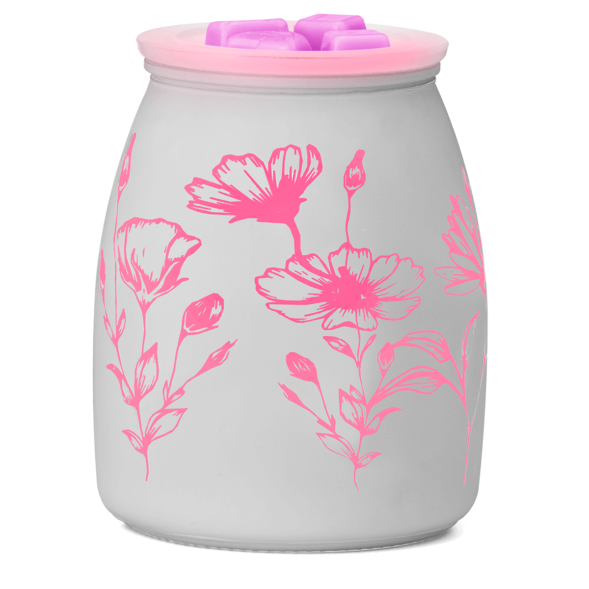 Flower Garden Scentsy Warmer with wax in the dish glowing Pink