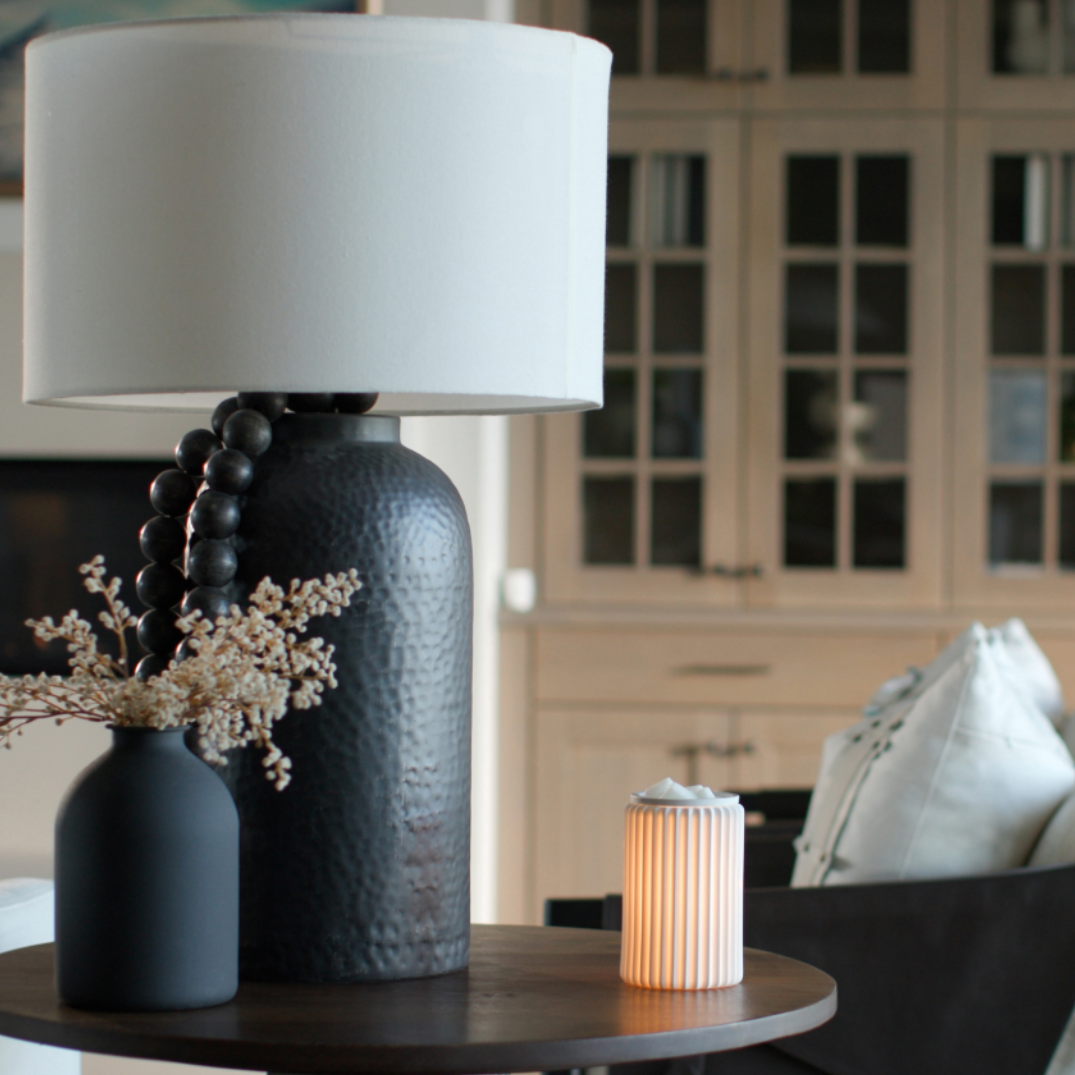 Modern Scentsy warmer styled in a calm, minimalist home décor setting