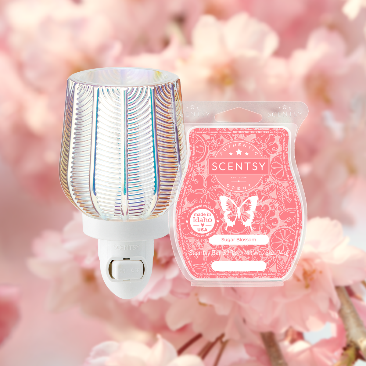 Pearled Gatsby Scentsy Mother’s Day bundle with iridescent mini warmer and Sugar Blossom wax bar