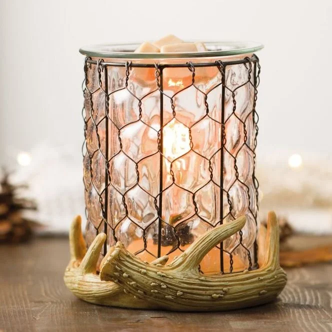 Styled image of Antler Lodge Scentsy Warmer showing bubble-effect recycled glass