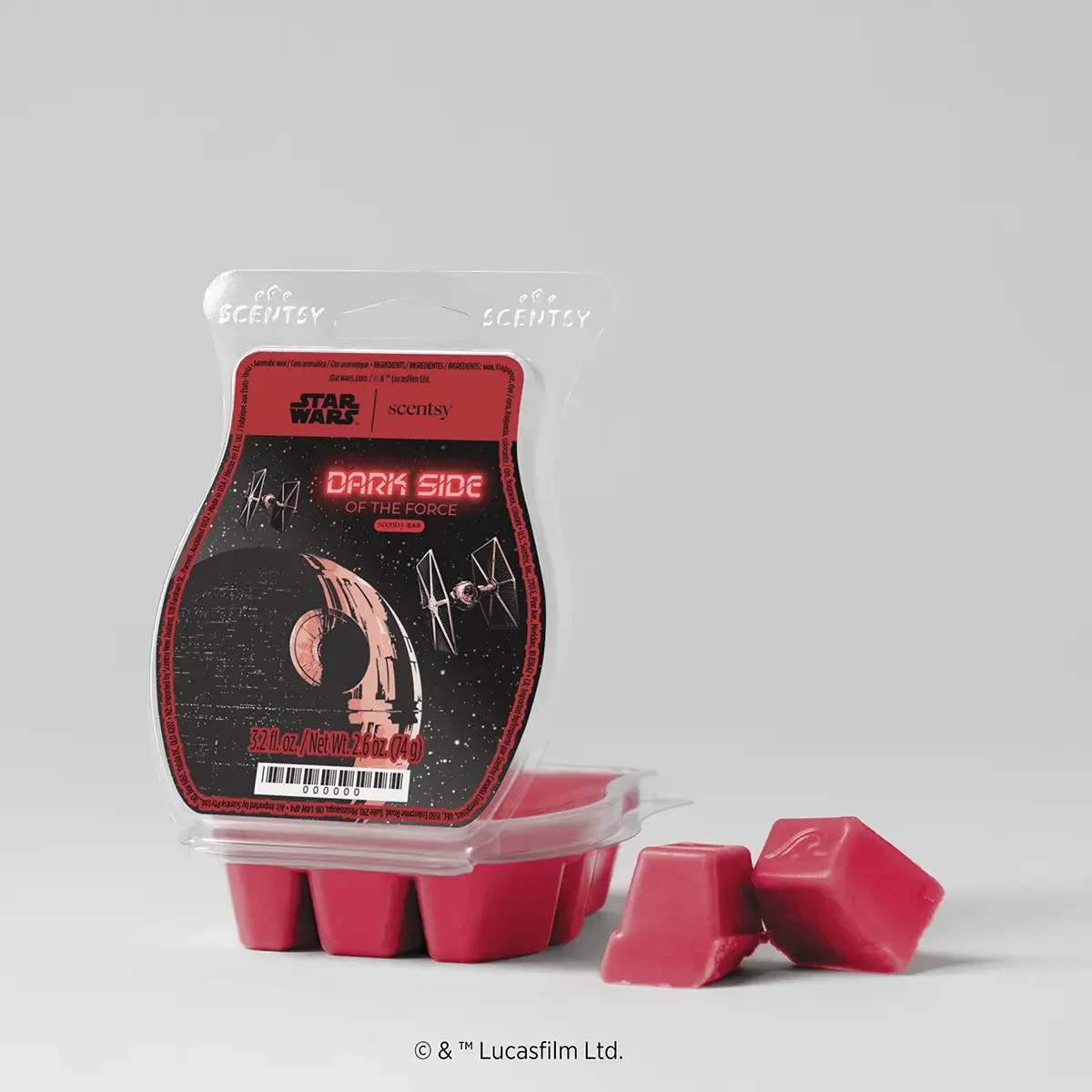 Dark Side of the Force Star Wars Scentsy wax bar with red wax cubes and Death Star design