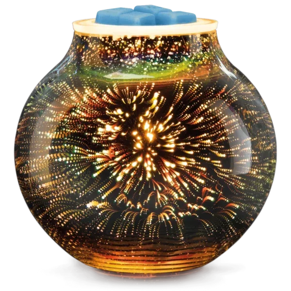 Stargaze Scentsy Warmer illuminated showing vibrant light and color with wax in the dish