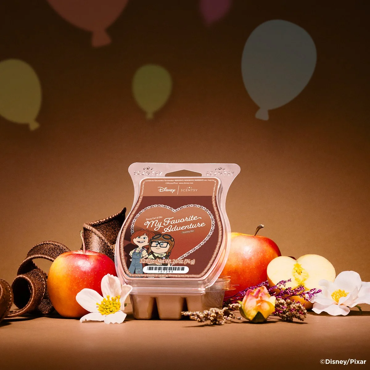 Disney Carl & Ellie My Favorite Adventure Scentsy Wax Bar styled with apple and dried wildflowers to reflect the fragrance notes