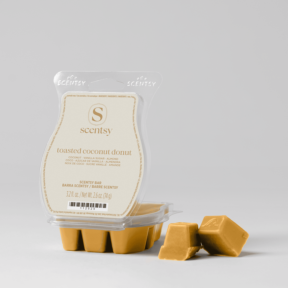 Toasted Coconut Donut Scentsy Wax Bar with coconut, vanilla sugar and almond fragrance notes.