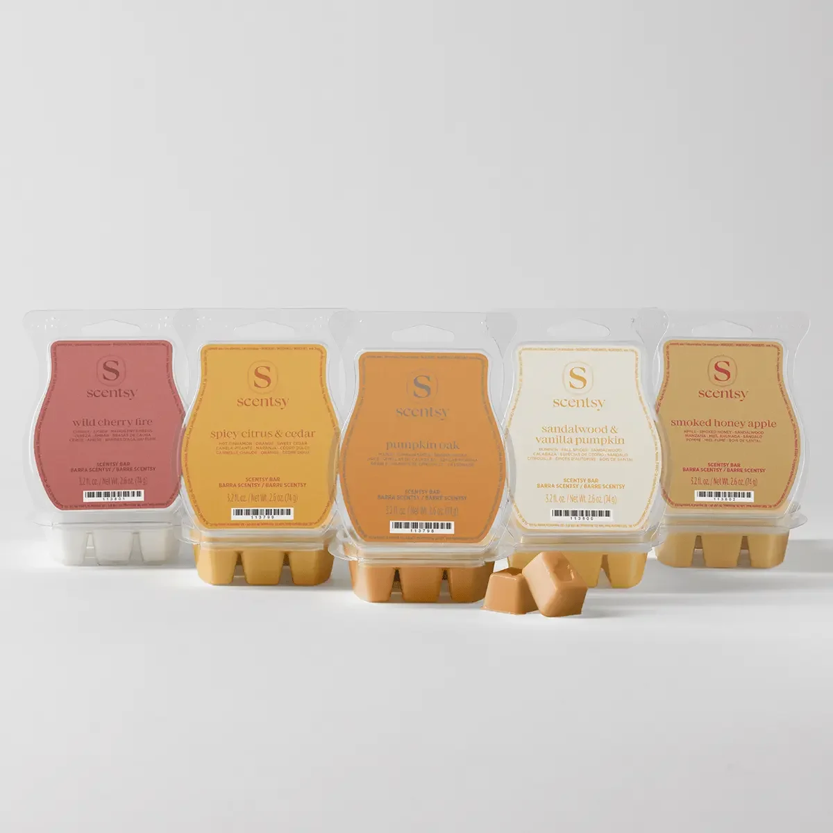Harvest Scentsy Wax Bar 5-Pack with Pumpkin Oak, Sandalwood & Vanilla Pumpkin, Smoked Honey Apple, Spicy Citrus & Cedar and Wild Cherry Fire