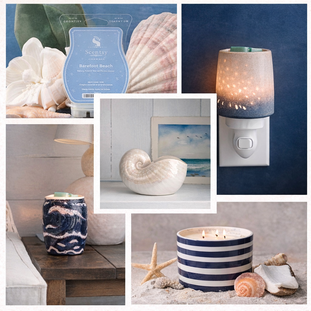 scentsy coastal collection and April edit styled in a collage