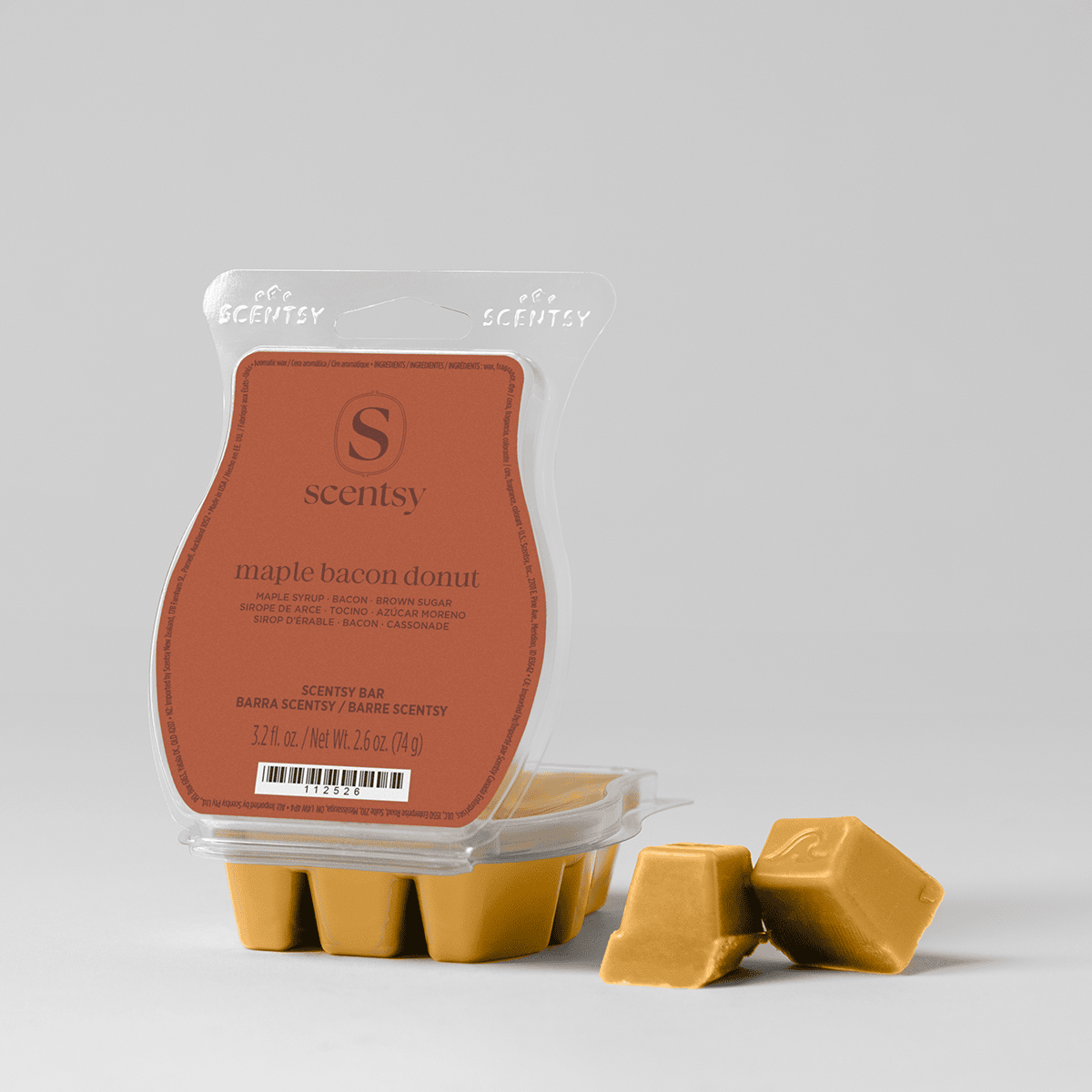 Maple Bacon Donut Scentsy Wax Bar featuring notes of maple syrup, bacon and brown sugar on a neutral background