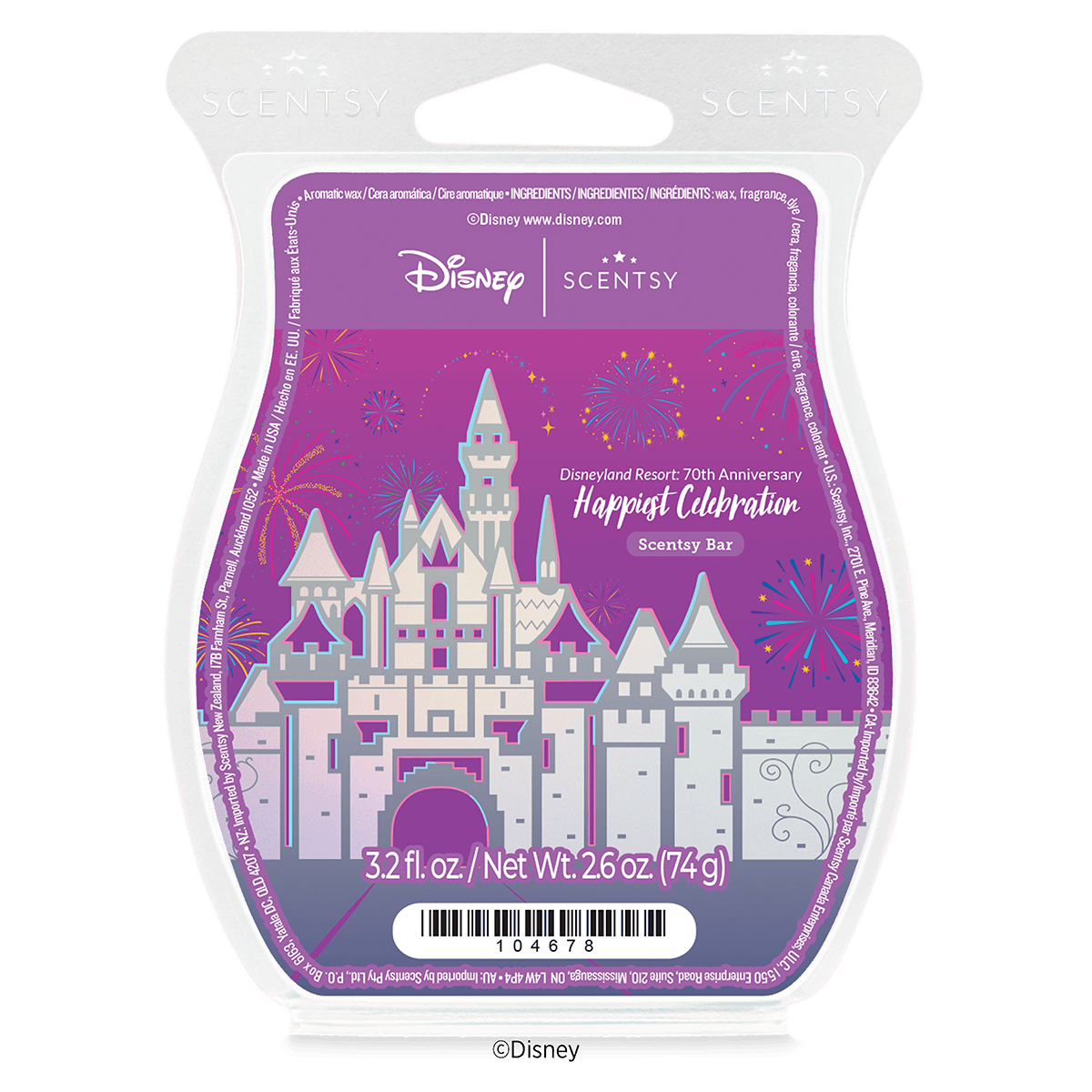 Disneyland Resort 70th Anniversary Happiest Celebration Scentsy Wax Bar featuring orange blossom, coconut, and vanilla sugar fragrance notes