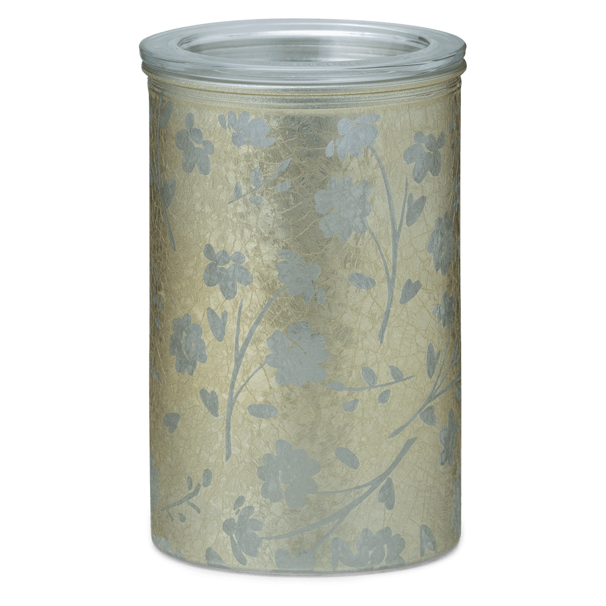 Silver Stem Scentsy warmer turned off showing metallic floral detailing on glass