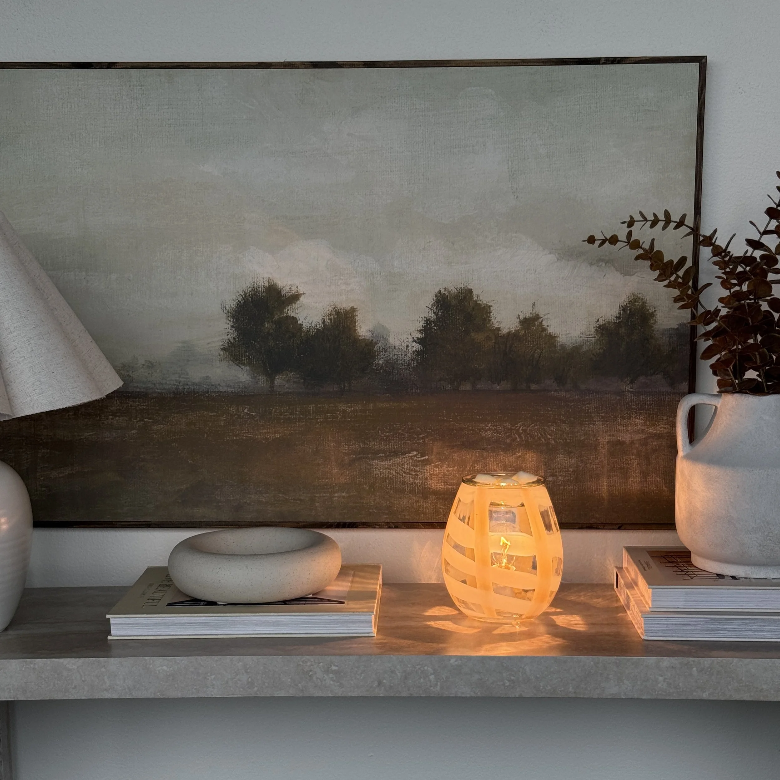 Lightweave Scentsy warmer styled in a modern home setting with soft neutral décor