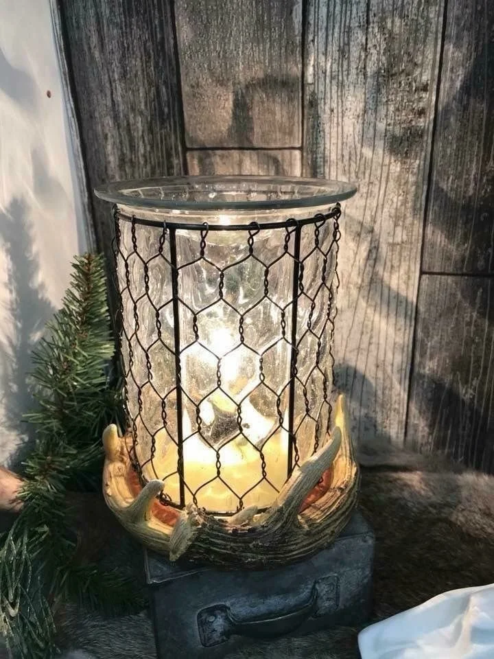 Antler Lodge Scentsy Warmer styled in a rustic lodge-inspired home setting