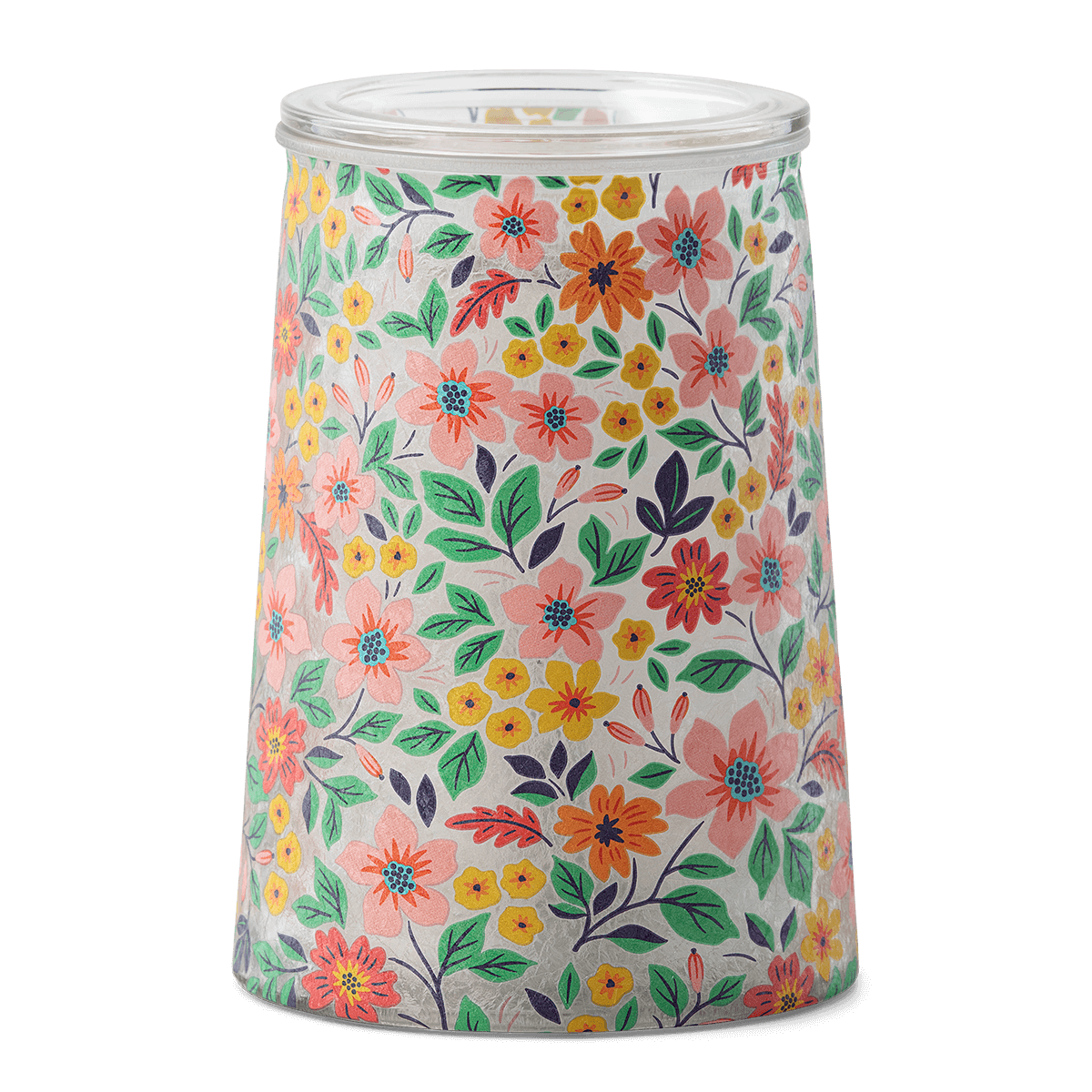 Wildflower Scentsy Warmer with crystal-glaze floral pattern on a white background