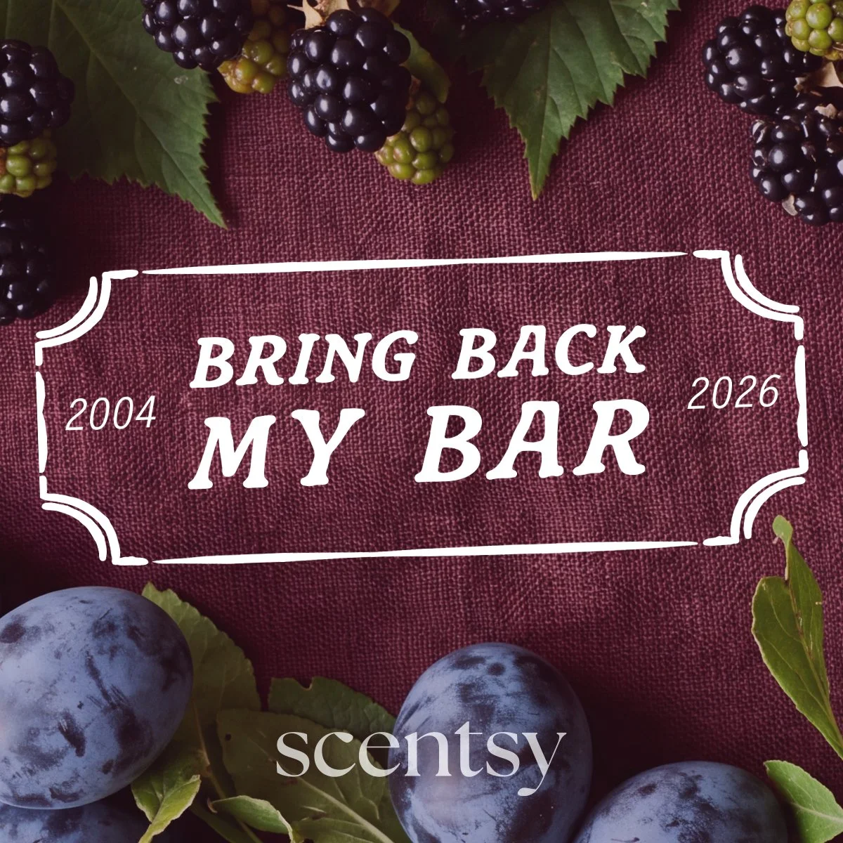 Scentsy Bring Back My Bar 2026 graphic over pears highlighting the return of fan-favourite wax bar fragrances