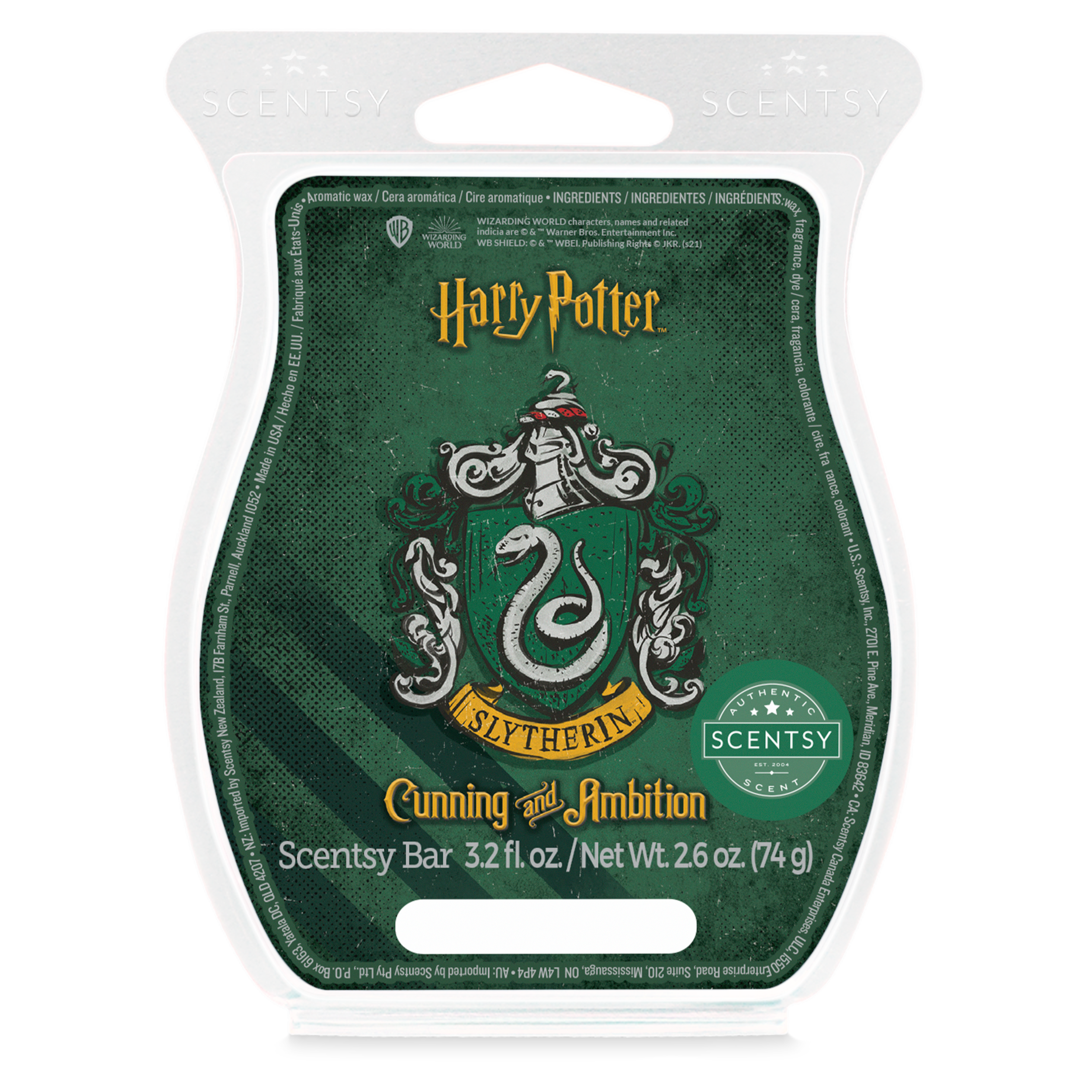 Harry Potter™ Slytherin™ cunning and ambition scentsy bar with blackberry, forest woods, and fresh oak moss fragrance notes