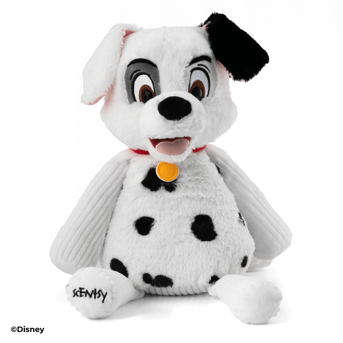 Patch 101 Dalmatians Scentsy Buddy plush shown from the front, featuring black spots, floppy ears, and a soft cuddly design