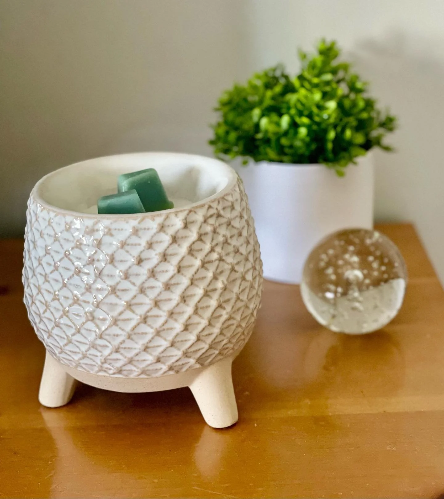 Take A Stand Scentsy Warmer on a tabletop with decor a real life photo