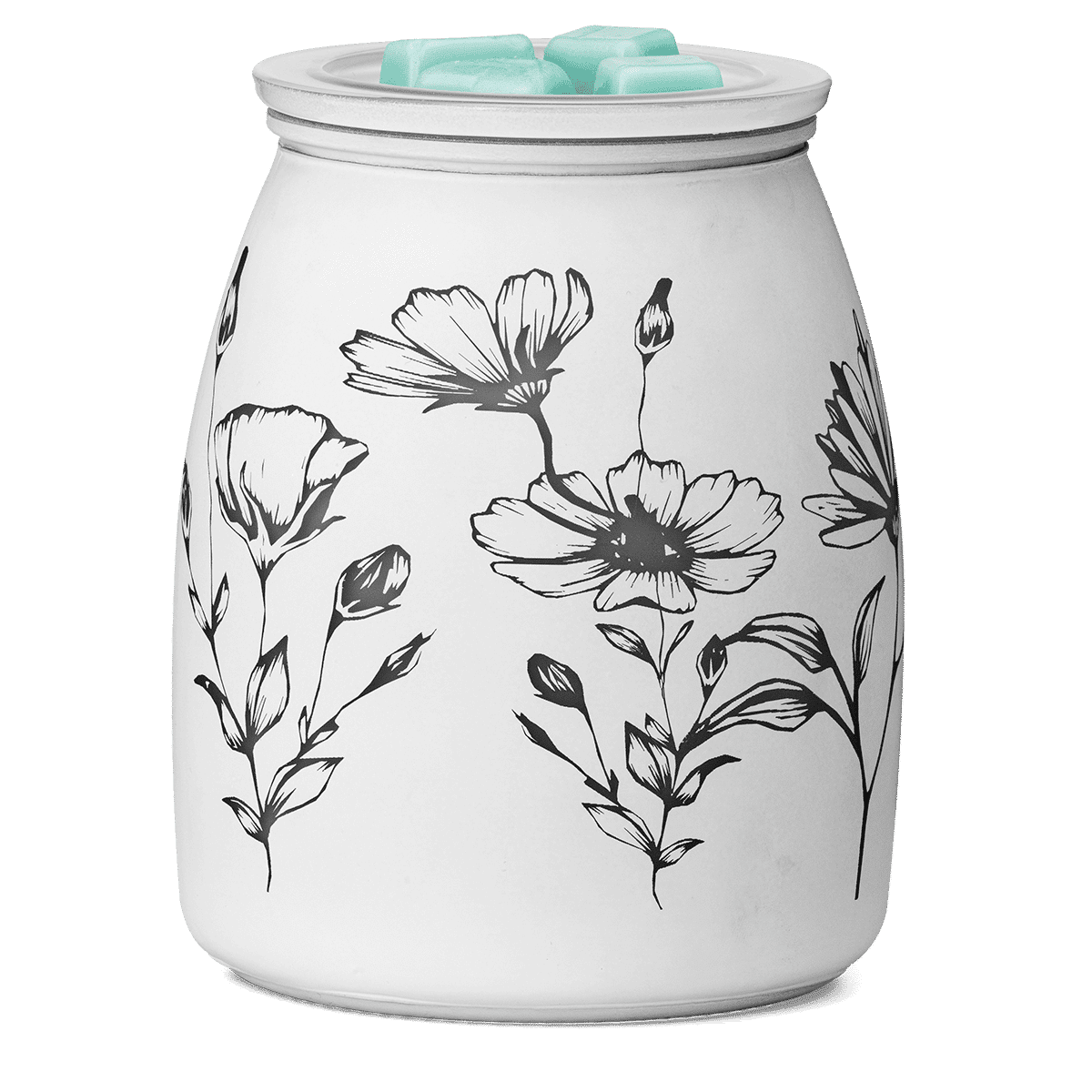 Flower Garden Scentsy Warmer with etched floral design and wax in the dish