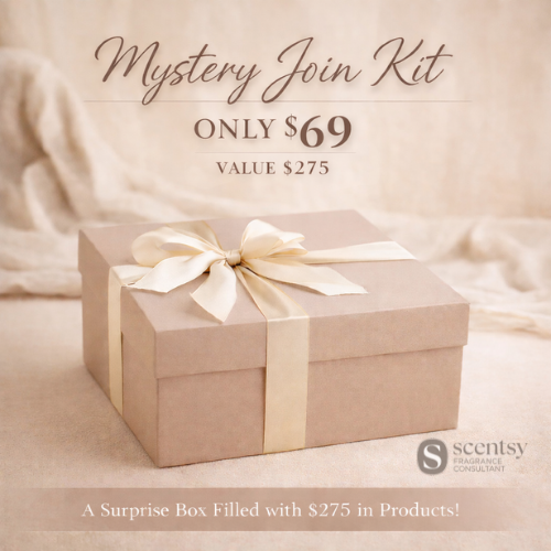 join scentsy mystery box with a wrapped box