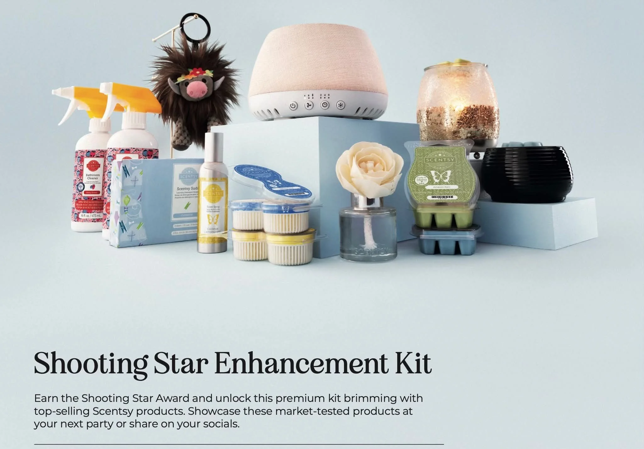 Scentsy Shooting Star Enhancement Kit earned by new Consultants who reach $725 in sales