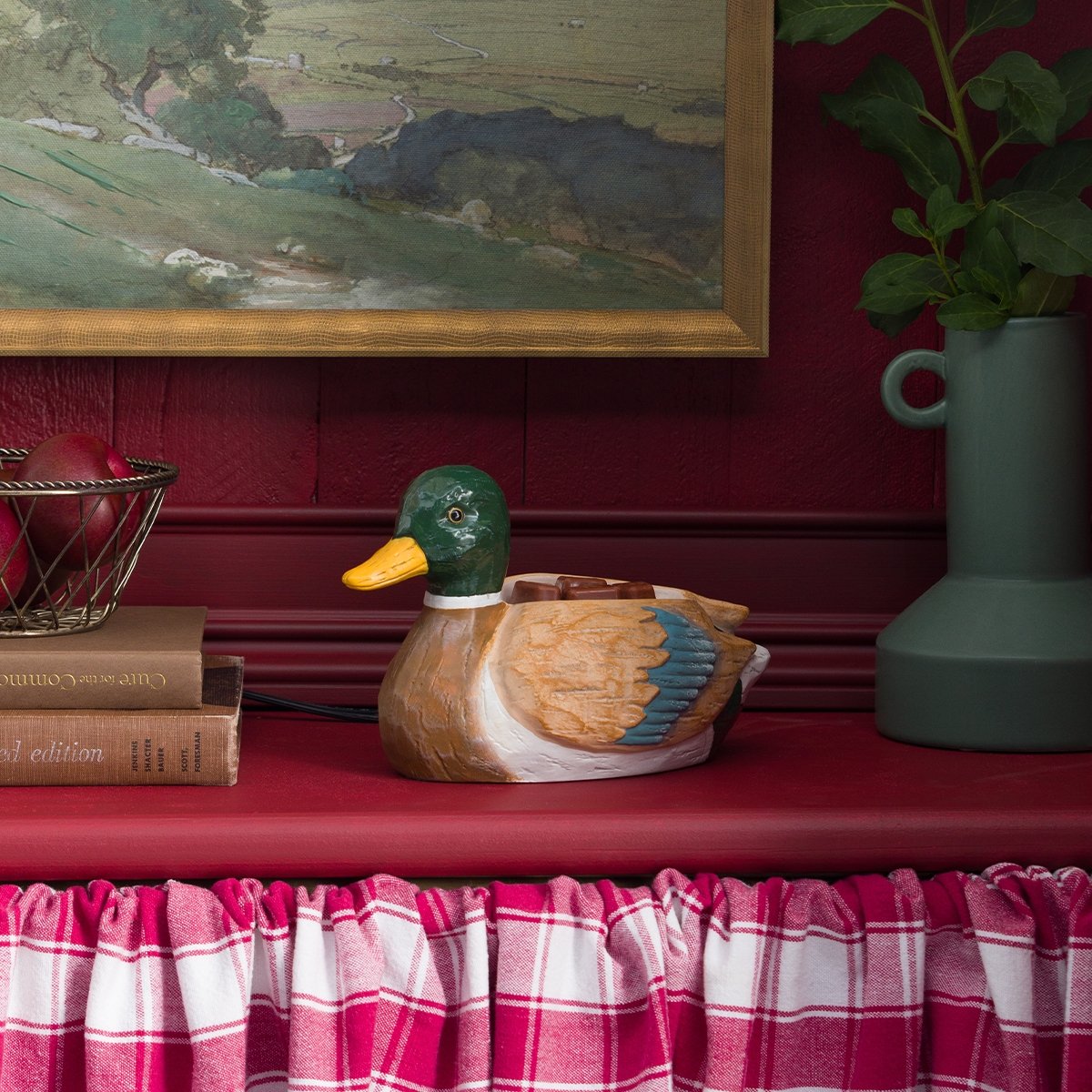 Mallard Scentsy Warmer styled in a rustic cabin-inspired living space