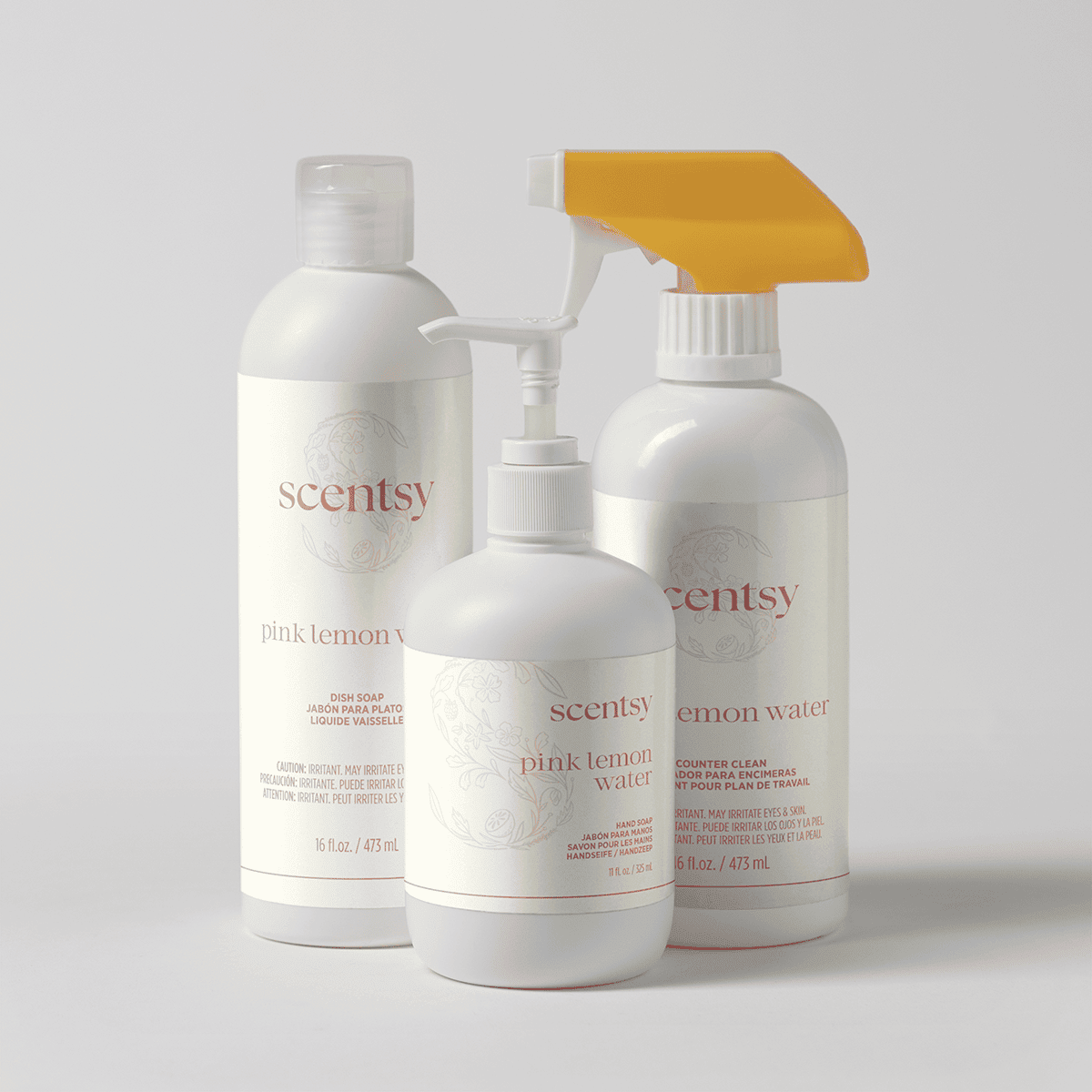 Scentsy Pink Lemon Water cleaning bundle with dish soap, hand soap and counter clean