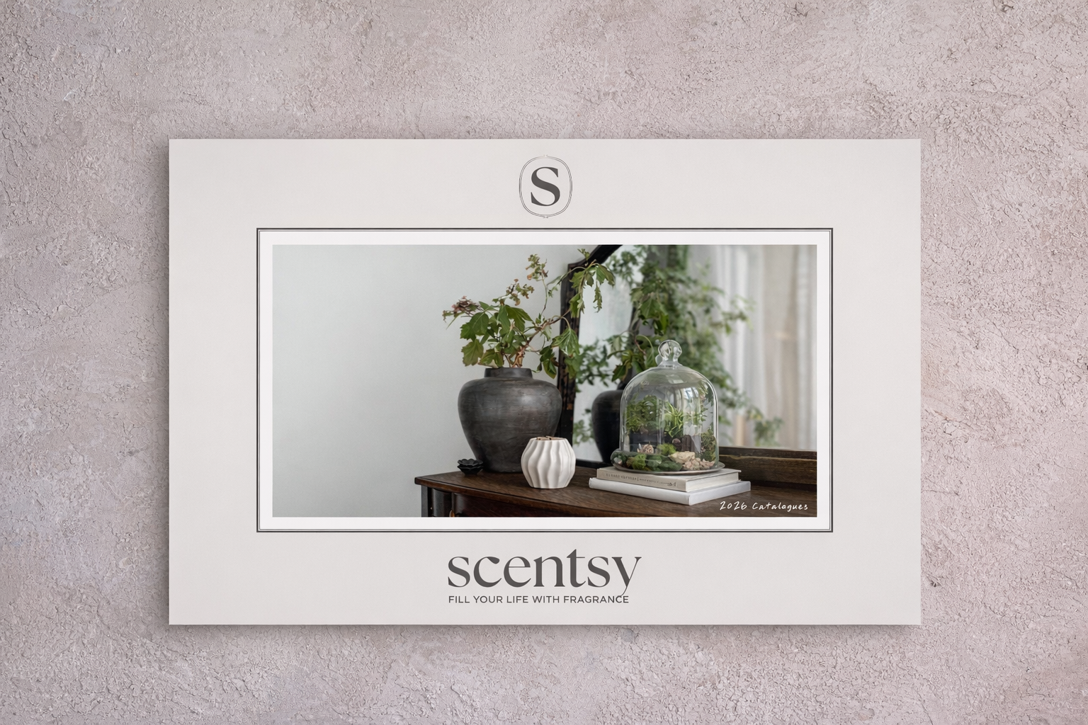 Scentsy Canada Spring Summer 2026 catalog cover featuring neutral home décor styling and a minimalist Scentsy warmer on a tabletop