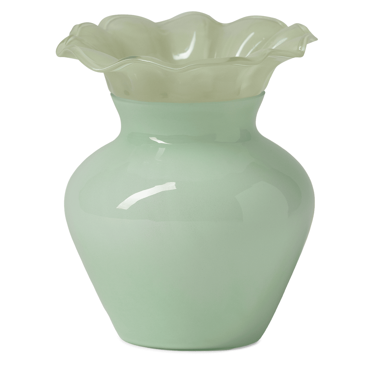 Seafoam Bloom Scentsy Warmer with soft seafoam glass and fluted floral rim, unlit on white background