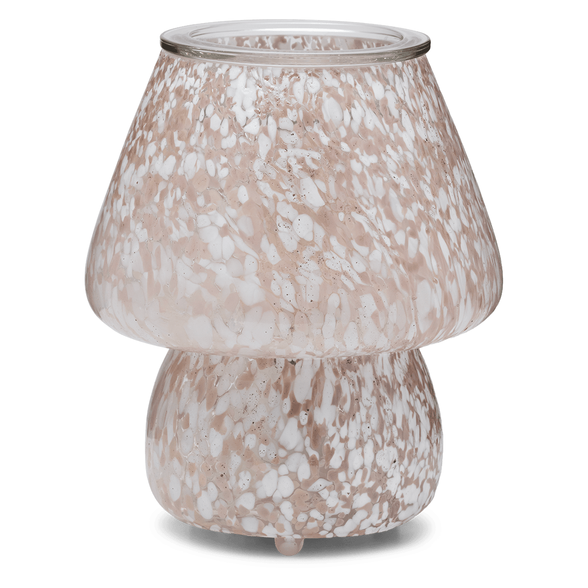 Confetti Glow Taupe Scentsy Warmer with speckled glass and mushroom-shaped design, unlit on a neutral background
