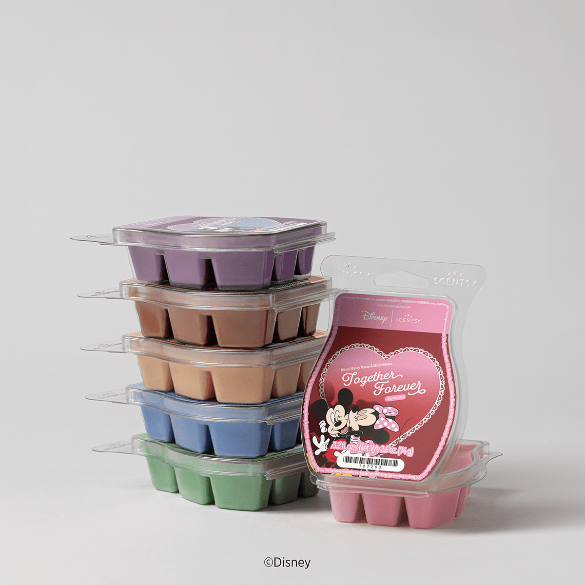 Disney Love Stories Scentsy Wax Bar Collection featuring six wax bars stacked together, each inspired by a classic Disney love story