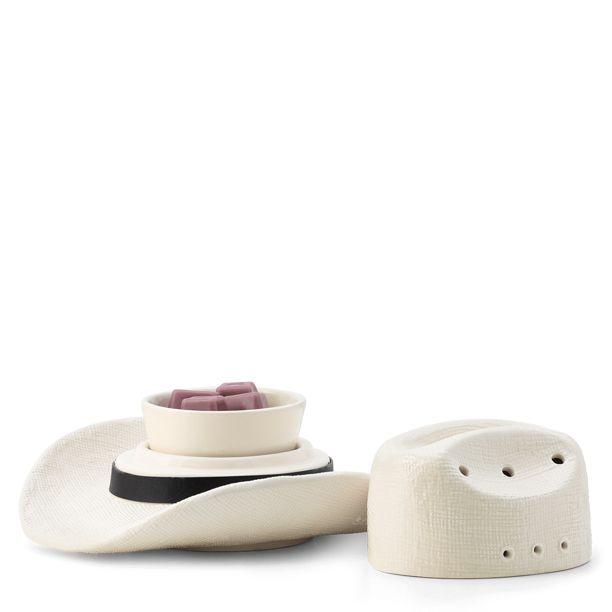 Country Born Element Scentsy Warmer showing the lid off with wax in the dish