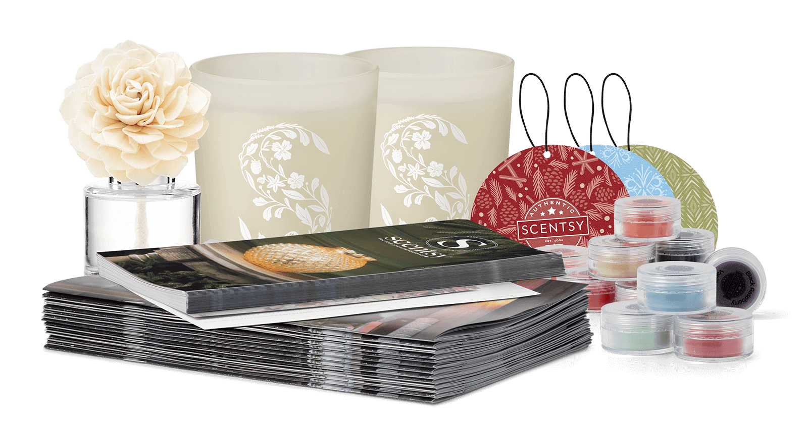 Join SCENTSY CANADA starter kit $69 contents with 2 candles catalogs and fragrance flower