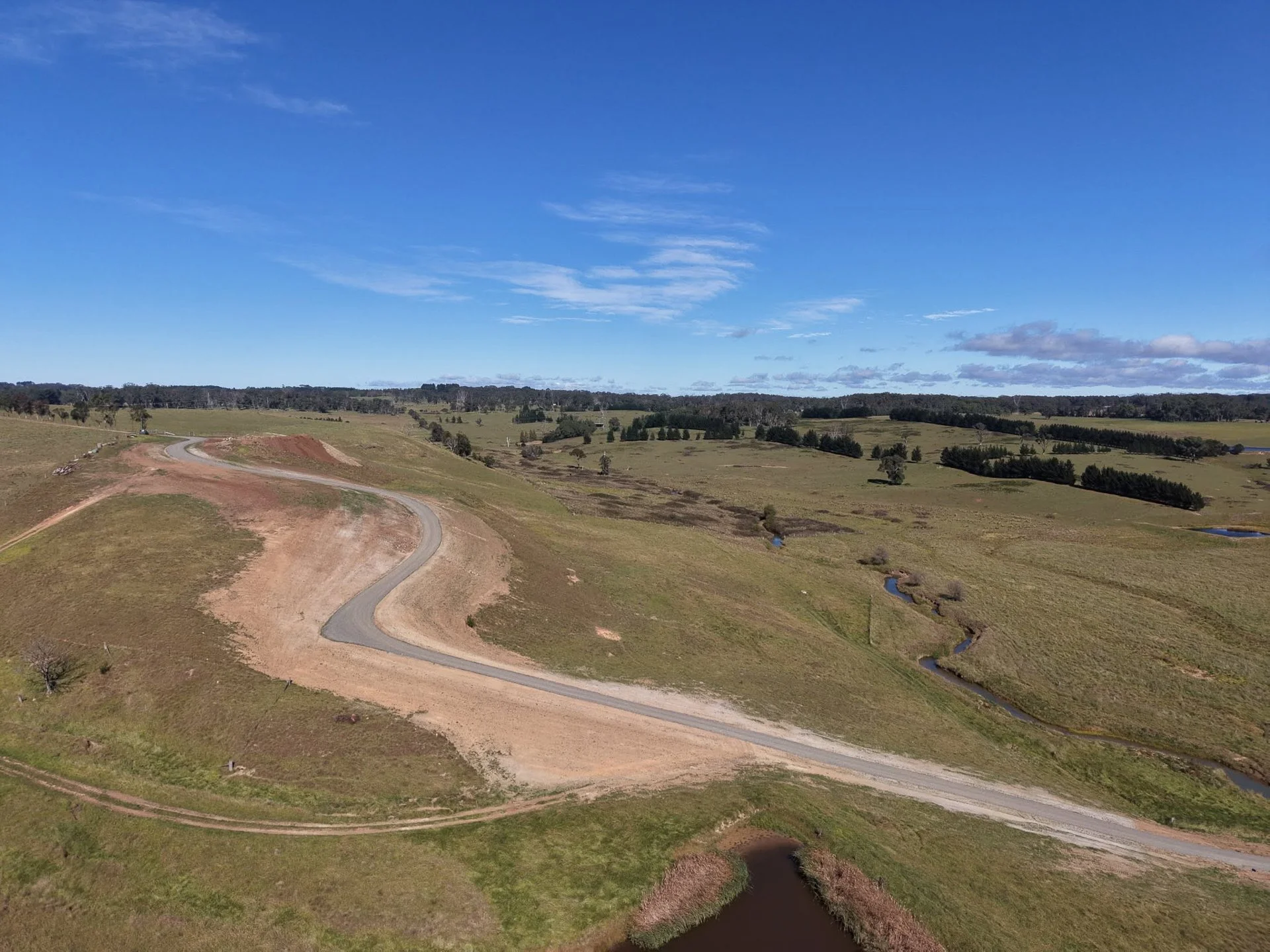 Aerial view of a rural road and drainage earthworks project